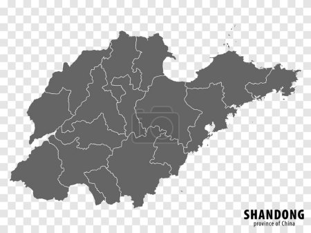 Ilustración de Mapa en blanco Provincia Shandong de China. Mapa de alta calidad Shandong con municipios en fondo transparente para el diseño de su sitio web, logotipo, aplicación, interfaz de usuario. República Popular China. EPS10. - Imagen libre de derechos
