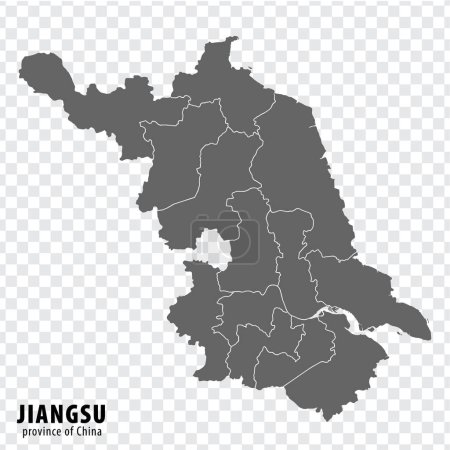 Illustration for Blank map  Province Jiangsu of China. High quality map Jiangsu with municipalities on transparent background for your web site design, logo, app, UI. People's Republic of China.  EPS10. - Royalty Free Image