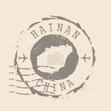 Briefmarke von Hainan. Karte Silhouette Gummidichtung. Design Retro Reisen. Seal Map island Hainan grunge für Ihr Design. China. Eps 10