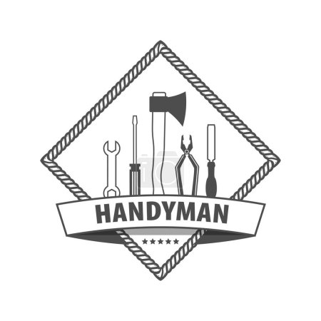 Illustration for Professional handyman services logo. Set of repair tools.  Logo Handyman with wooden texture in gray. Stock vector.  EPS10. - Royalty Free Image