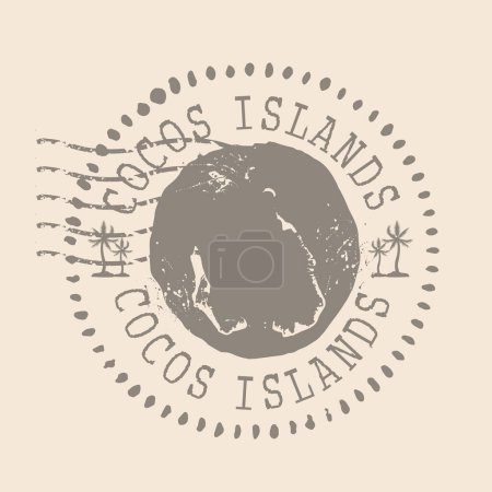 Ilustración de Sello Postal de las Islas Cocos. Mapa Sello de goma de silueta. Diseño Retro Travel. Sello Mapa de las Islas Cocos grunge para su diseño. EPS10 - Imagen libre de derechos