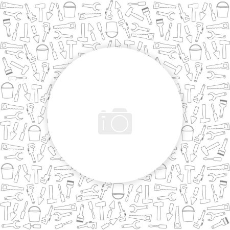 Illustration for Handyman Tools pattern. Corporate web site elements & background. Vector graphics for fixing, plumbing, renovation tools in trendy line style.  White  circle text space  with shadow. EPS10. - Royalty Free Image