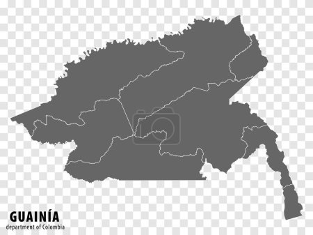 Ilustración de Mapa en blanco Guainia Departamento de Colombia. Mapa de alta calidad Guainia con municipios en fondo transparente para el diseño de su sitio web, logotipo, aplicación, interfaz de usuario. Colombia. EPS10. - Imagen libre de derechos