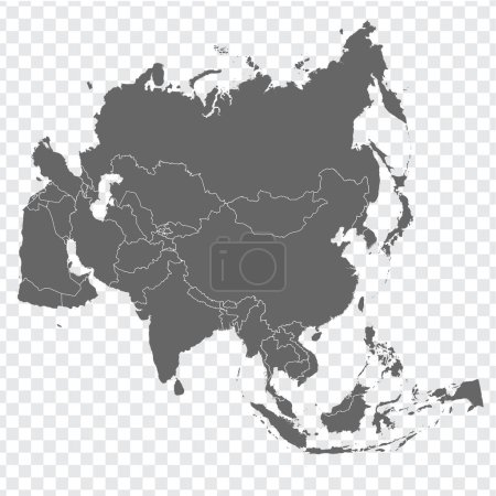Illustration for Asia Map vector. Gray similar map of Asia blank vector on transparent background.  Gray similar map with borders of all asian  countries.  Eps 10 - Royalty Free Image