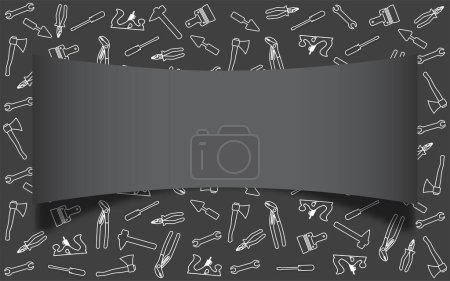 Illustration for Handyman Tools pattern. Corporate web site elements & background. Vector graphics for fixing, plumbing, renovation tools in trendy line style.  Dark gray text space  with shadow. EPS10. - Royalty Free Image