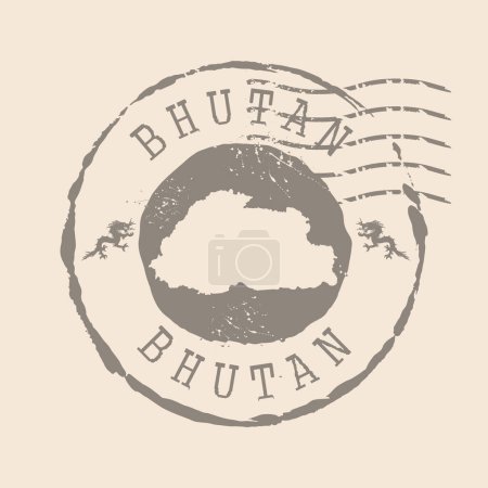 Illustration for Stamp Postal of Bhutan. Map Silhouette rubber Seal.  Design Retro Travel. Seal of Map Bhutan grunge  for your design.  EPS10 - Royalty Free Image