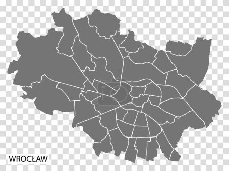 Téléchargez les illustrations : Carte de haute qualité de Wroclaw est une ville Pologne, avec des frontières des régions. Carte de Wroclaw pour la conception de votre site web, app, UI. PSE10. - en licence libre de droit