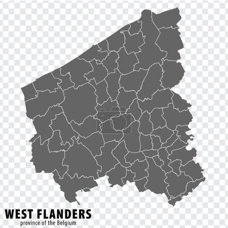 Illustration for Blank map Province West Flanders of Belgium. High quality map West Flanders with municipalities on transparent background for your web site design, logo, app, UI.  EPS10. - Royalty Free Image