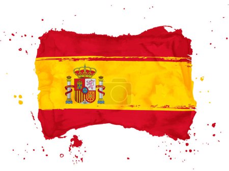 Illustration for Flag of Spain, brush stroke background.  Flag of Spain on white background. Watercolor style for your design, Kingdom of Spain.  EPS10. - Royalty Free Image
