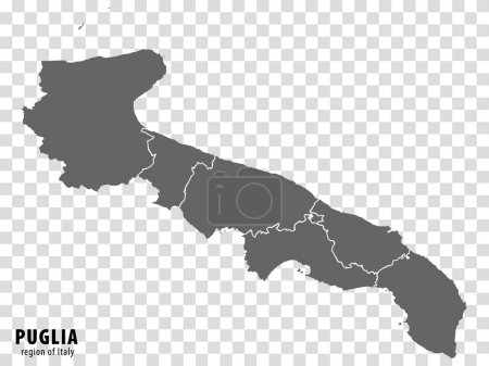 Ilustración de Mapa en blanco Apulia de Italia. Mapa de alta calidad Región Apulia con municipios sobre fondo transparente para el diseño de su sitio web, logotipo, aplicación, interfaz de usuario. EPS10. - Imagen libre de derechos
