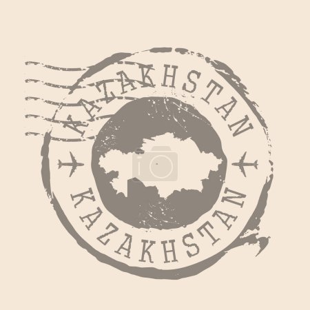 Téléchargez les illustrations : Timbre postal du Kazakhstan. Carte Silhouette caoutchouc Seal. Design Retro Travel. Sceau de carte Kazakhstan grunge pour votre design. PSE10 - en licence libre de droit