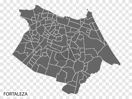 Ilustración de Mapa de alta calidad de Fortaleza es una ciudad Brasil, con fronteras de los distritos. Mapa de Fortaleza para el diseño de su sitio web, aplicación, UI. EPS10. - Imagen libre de derechos