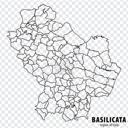 Ilustración de Mapa en blanco Basilicata de Italia. Mapa de alta calidad Región Basilicata con municipios sobre fondo transparente para el diseño de su sitio web, logotipo, aplicación, interfaz de usuario. EPS10. - Imagen libre de derechos