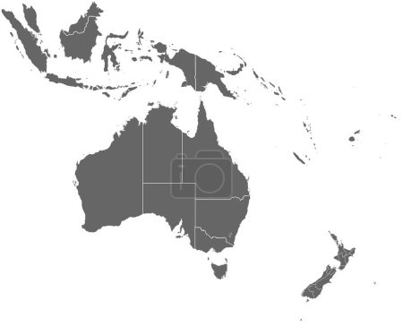 Téléchargez les illustrations : Carte vierge Australie et Nouvelle-Zélande. Carte détaillée de l'Australie avec les États et territoires et toutes les régions de Nouvelle-Zélande. Un modèle. PSE10. - en licence libre de droit