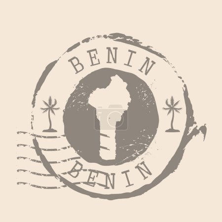 Ilustración de Sello Postal de Benín. Mapa Sello de goma de silueta. Diseño Retro Travel. Sello de mapa Grunge Benin para su diseño. EPS10 - Imagen libre de derechos