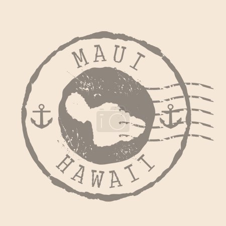 Ilustración de Sello Postal Isla Maui. Mapa Sello de goma de silueta. Diseño Retro Travel. Mapa del sello Maui de Hawaii grunge para su diseño. EPS10 - Imagen libre de derechos