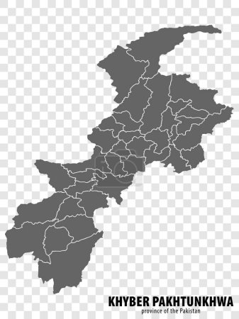 Téléchargez les illustrations : Carte vierge Khyber Pakhtunkhwa du Pakistan. Carte de haute qualité Province de Khyber Pakhtunkhwa avec des municipalités sur fond transparent pour votre conception. PSE10. - en licence libre de droit