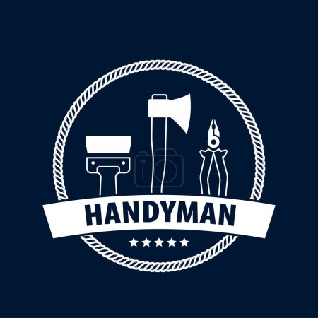 Illustration for Professional handyman services logo. Set of repair tools on dark blue background.  Logo Handyman concept circle for your design. EPS10. - Royalty Free Image