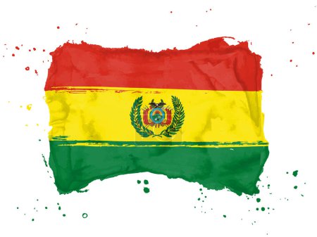 Téléchargez les illustrations : Drapeau de Bolivie, fond de coup de pinceau. Drapeau de Bolivie sur fond blanc. Style aquarelle pour votre design, État plurinational de Bolivie. PSE10. - en licence libre de droit