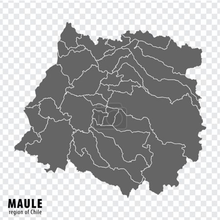 Illustration for Blank map Maule Region of Chile. High quality map Maule with municipalities on transparent background for your web site design, logo, app, UI. Republic of Chile.  EPS10. - Royalty Free Image