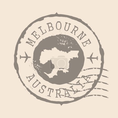 Ilustración de Sello Postal de Melbourne es la ciudad de Australia. Mapa Sello de goma de silueta. Diseño Retro Travel. Sello de mapa Melbourne grunge para su diseño. EPS10 - Imagen libre de derechos