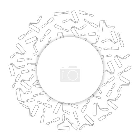 Illustration for Handyman Tools pattern. Corporate web site elements & background. Vector graphics for fixing, plumbing, renovation tools in trendy line style.  White  circle text space  with shadow. EPS10. - Royalty Free Image