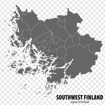 Ilustración de Mapa en blanco Suroeste de Finlandia Región de Finlandia. Mapa de alta calidad del suroeste de Finlandia sobre fondo transparente para el diseño de su sitio web, logotipo, aplicación, interfaz de usuario. Finlandia. EPS10. - Imagen libre de derechos