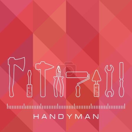 Illustration for Professional handyman services. Vector banner template with tools and text space on polygonal Viva Magenta background.  Set of repair tools for your web site design, app, UI. EPS10. - Royalty Free Image