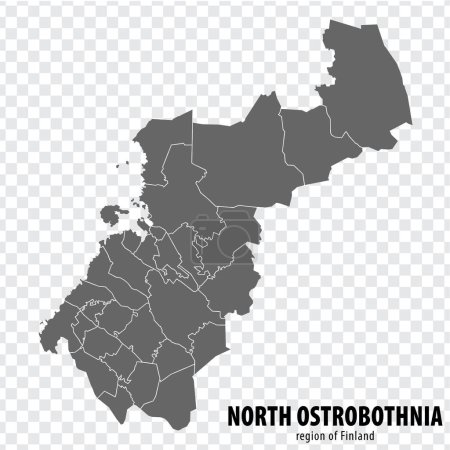 Illustration for Blank map North Ostrobothnia Region  of  Finland. High quality map North Ostrobothnia on transparent background for your web site design, logo, app, UI.  Finland.  EPS10. - Royalty Free Image