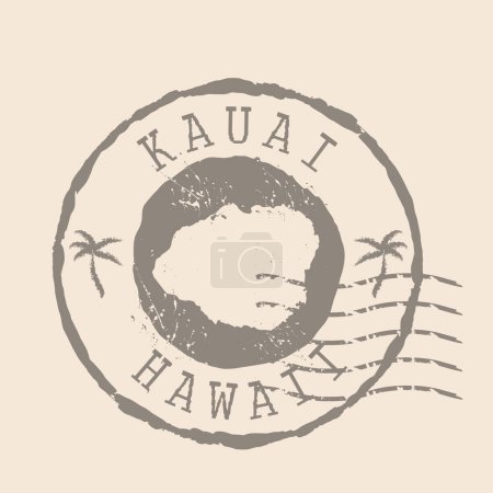 Illustration for Stamp Postal Kauai island. Map Silhouette rubber Seal.  Design Retro Travel. Seal  Map Kauai of Hawaii grunge  for your design.  EPS10 - Royalty Free Image