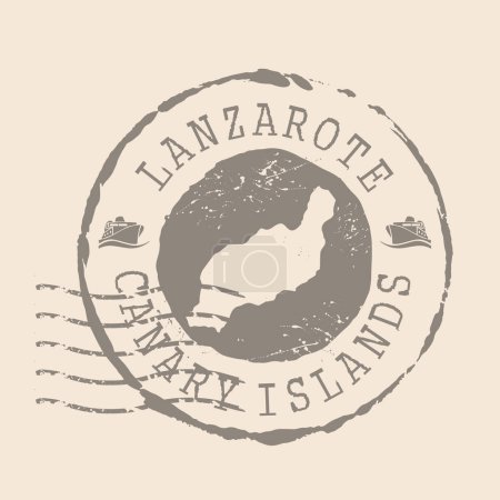 Ilustración de Sello Postal de Lanzarote. Mapa Sello de goma de silueta. Diseño Retro Travel. Seal Map Lanzarote de Islas Canarias grunge para tu diseño. España. EPS10 - Imagen libre de derechos