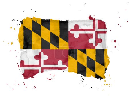 Illustration for Flag of Maryland from brush strokes. United States of America. Watercolor style for your design. Flag State Maryland on white background for your web site design, app, UI. EPS10. - Royalty Free Image