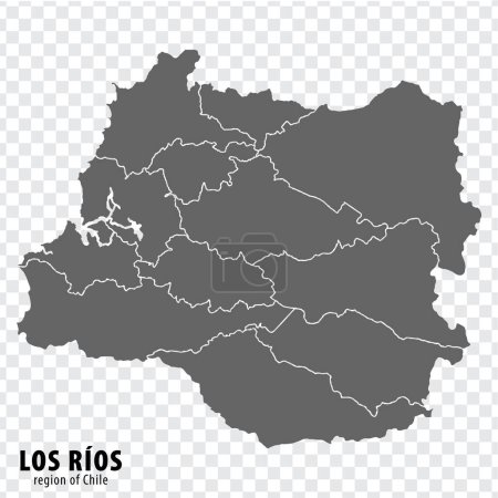 Illustration for Blank map Los Rios  Region of Chile. High quality map Los Rios with municipalities on transparent background for your web site design, logo, app, UI. Republic of Chile.  EPS10. - Royalty Free Image