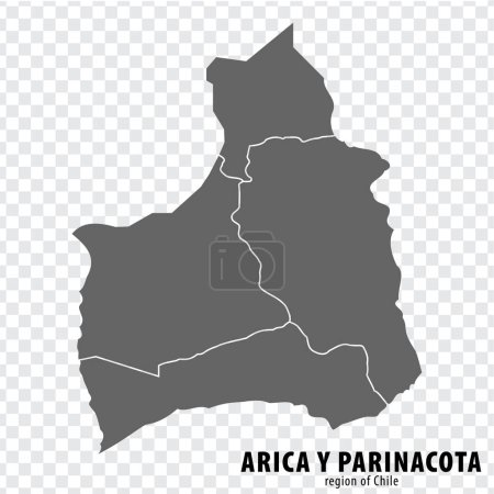 Carte vierge Région d'Arica y Parinacota au Chili. Carte de haute qualité Arica y Parinacota avec des municipalités sur fond transparent pour la conception de votre site Web, logo, application, interface utilisateur. République du Chili. PSE10.