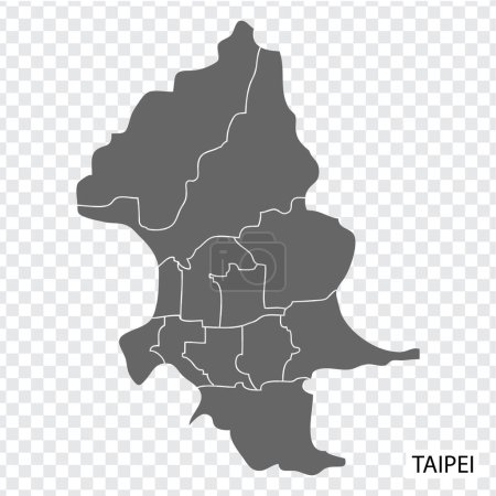 Téléchargez les illustrations : Carte de haute qualité de Taipei est une capitale Taiwan, avec des frontières des districts. Carte de Taipei pour la conception de votre site web, app, UI. PSE10. - en licence libre de droit