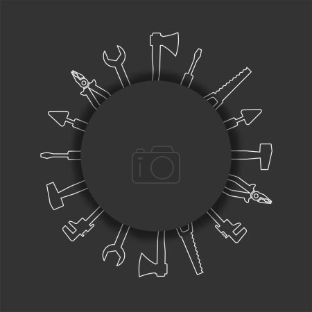 Illustration for Professional handyman services. Blank template for your logo with tools collection and text space.  Set of repair tools on gray  background for your web site design, app, UI. EPS10. - Royalty Free Image