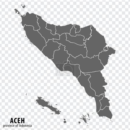 Ilustración de Mapa en blanco Aceh provincia de Indonesia. Mapa Aceh de alta calidad con municipios sobre fondo transparente para el diseño de su sitio web, logotipo, aplicación, interfaz de usuario. República de Indonesia. EPS10. - Imagen libre de derechos