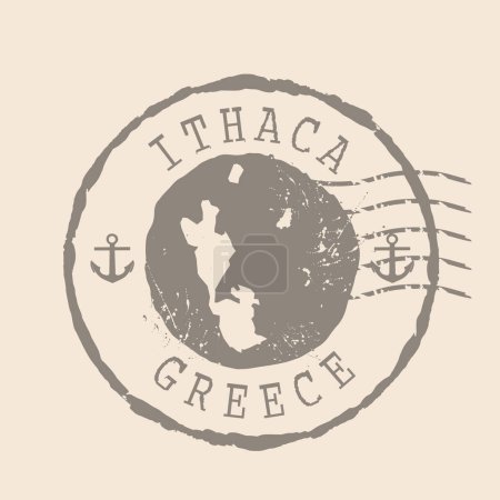 Illustration for Stamp Postal of Ithaca. Map Silhouette rubber Seal.  Design Retro Travel. Seal  Map of Ithaca grunge  for your design. Greece. EPS10 - Royalty Free Image