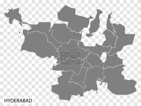Téléchargez les illustrations : Carte de haute qualité de Hyderabad est une ville de l'Inde, avec des frontières des districts. Carte de Hyderabad pour la conception de votre site web, app, UI. PSE10. - en licence libre de droit