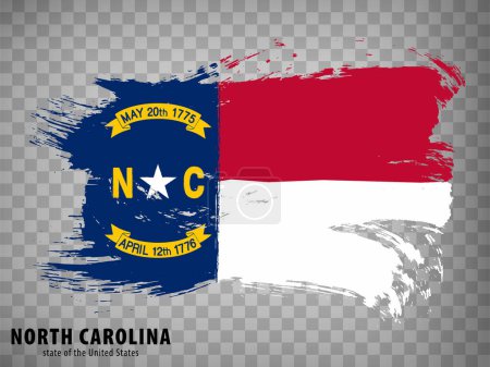 Illustration for Flag of North Carolina from brush strokes. United States of America.  Waving Flag State of North Carolina with title on transparent background for your web site design, app, UI. USA. Vector illustration. EPS10. - Royalty Free Image