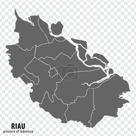 Carte géographique Riau province d'Indonésie. Carte de haute qualité Riau avec des municipalités sur fond transparent pour la conception de votre site Web, logo, app, UI. République d'Indonésie. PSE10.
