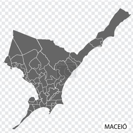 Ilustración de Mapa de alta calidad de Maceio es una ciudad Brasil, con fronteras de los distritos. Mapa de Maceio para el diseño de su sitio web, aplicación, interfaz de usuario. EPS10. - Imagen libre de derechos