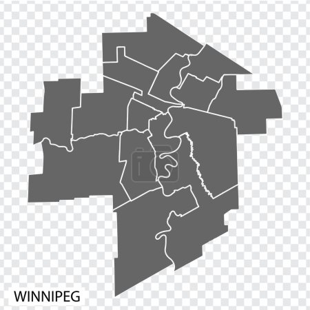 High Quality map of  Winnipeg is a city in Canada, with borders of the regions. Map of Winnipeg for your web site design, app, UI. EPS10.