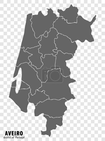 Ilustración de Mapa Distrito de Aveiro sobre fondo transparente. Mapa del distrito de Aveiro con municipios en gris para el diseño de su sitio web, logotipo, aplicación, interfaz de usuario. Portugal. EPS10. - Imagen libre de derechos