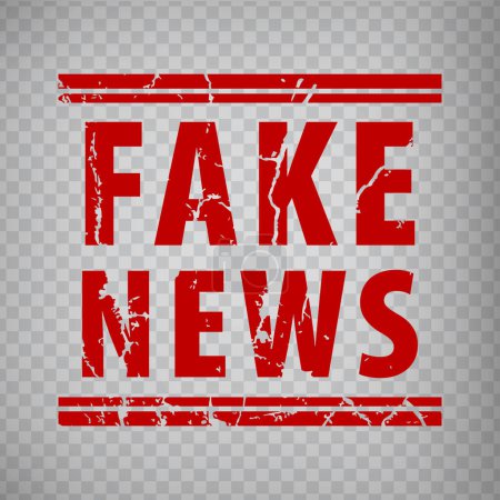 Fake news stamp design on transparent background.  Grunge rubber stamp with word Fake news in red. Flat design. Vector illustration EPS10. 