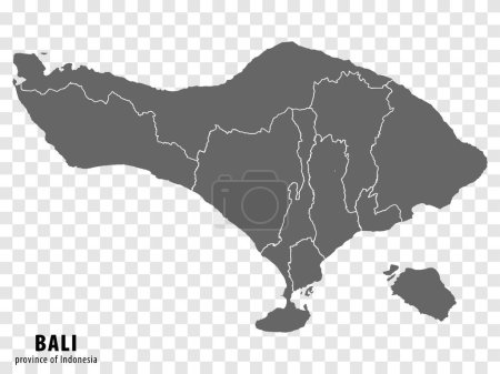 Blank map Bali province of Indonesia. High quality map Bali with municipalities on transparent background for your web site design, logo, app, UI. Republic of Indonesia.  EPS10.