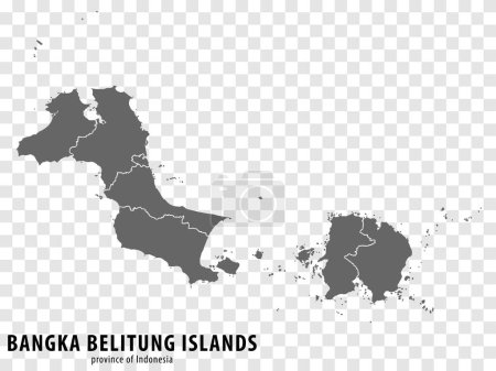 Ilustración de Mapa en blanco Bangka Islas Belitung provincia de Indonesia. Mapa de alta calidad Bangka Belitung Islands con municipios sobre fondo transparente para su diseño. República de Indonesia. EPS10. - Imagen libre de derechos