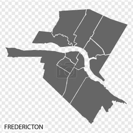 Mapa de alta calidad de Fredericton es una ciudad en Canadá, con fronteras de las regiones. Mapa de Fredericton para el diseño de su sitio web, aplicación, interfaz de usuario. EPS10.