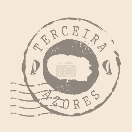 Stamp Postal of  Terceira island. Map Silhouette rubber Seal.  Design Retro Travel. Seal  Map of  Terceira island grunge  for your design. 	Azores.  Portugal. EPS10