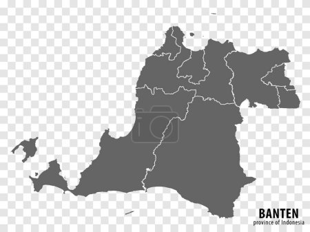 Illustration for Blank map Banten province of Indonesia. High quality map Banten with municipalities on transparent background for your design. Republic of Indonesia.  EPS10. - Royalty Free Image